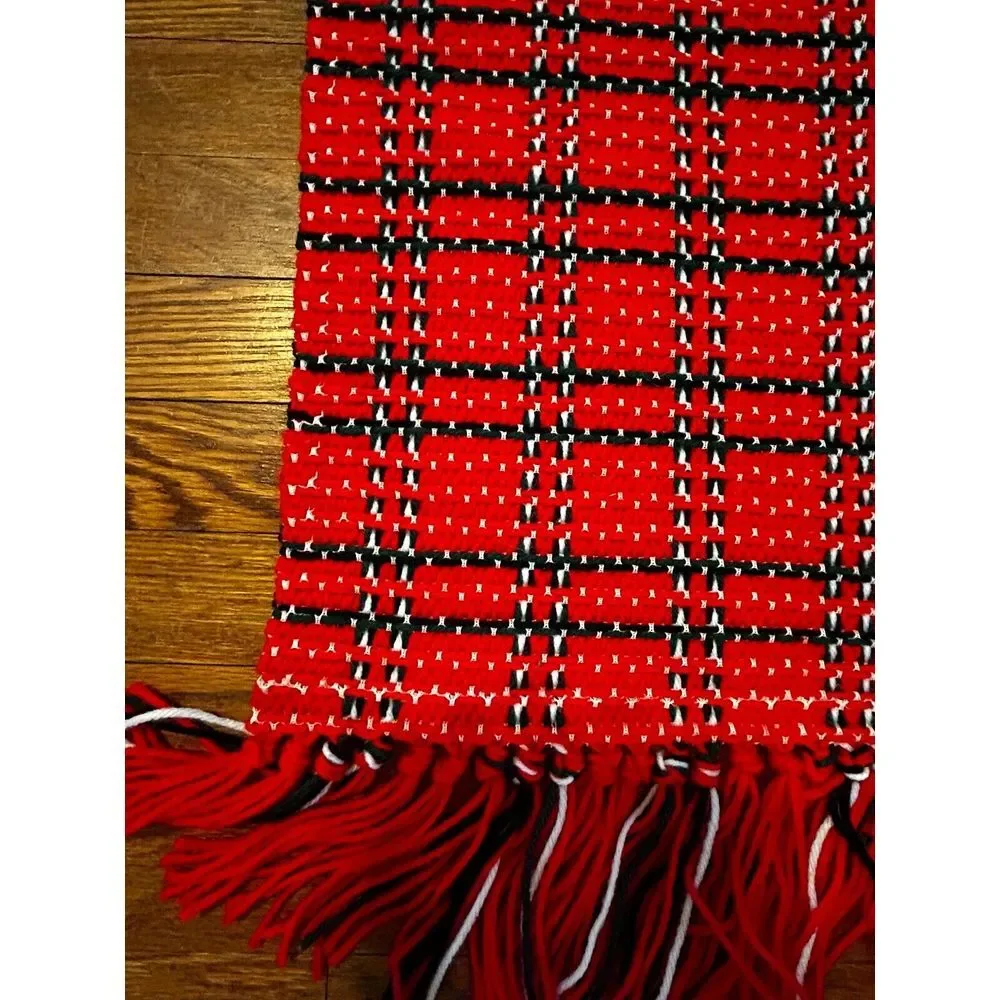 Vintage Handmade Red/White/Black Afghan Throw‎ Blanket Crochet 36